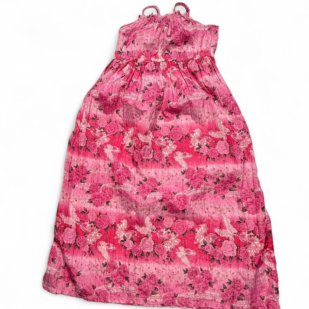 Vintage Faded Glory Pink Floral Butterfly Maxi Dress Size L 10-12
